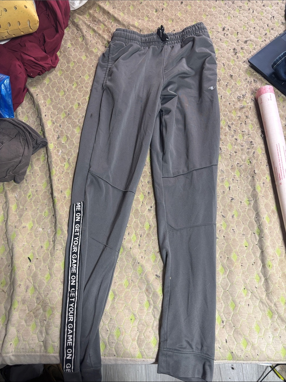 Athletic Works Men’s Gray Joggers with Side Tape Text